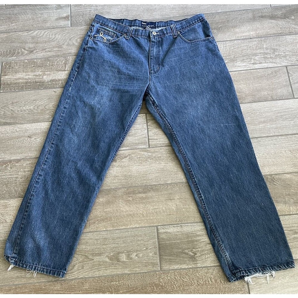 Q By Qruel Mens Jeans Size 42x32 Blue Denim Jeans Relaxed Fit Designer Denim